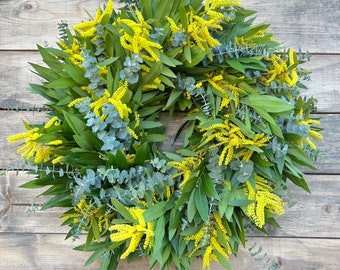 Fresh Real Wreath for Front Door Decor, Bayleaf Laurel, Baby Blue Eucalyptus. Spring, Summer, Mothers Day, Graduation, Birthday Grift,
