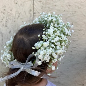 REAL Fresh Babys Breath Gypsophila Hair Crown, Flower Girl, Bride, Bridesmaids, Wedding Tiara, Graduation Cap, Photoshoot, Summer, Spring image 3