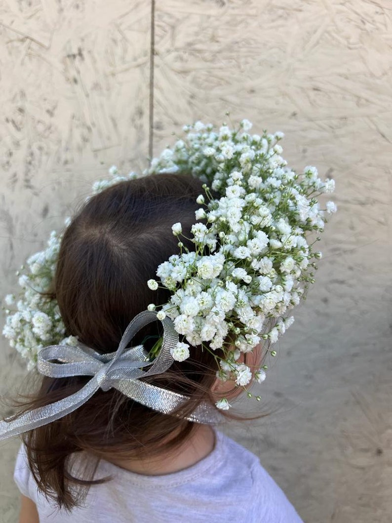 REAL Fresh Babys Breath Gypsophila Hair Crown, Flower Girl, Bride, Bridesmaids, Wedding Tiara, Graduation Cap, Photoshoot, Summer, Spring image 3