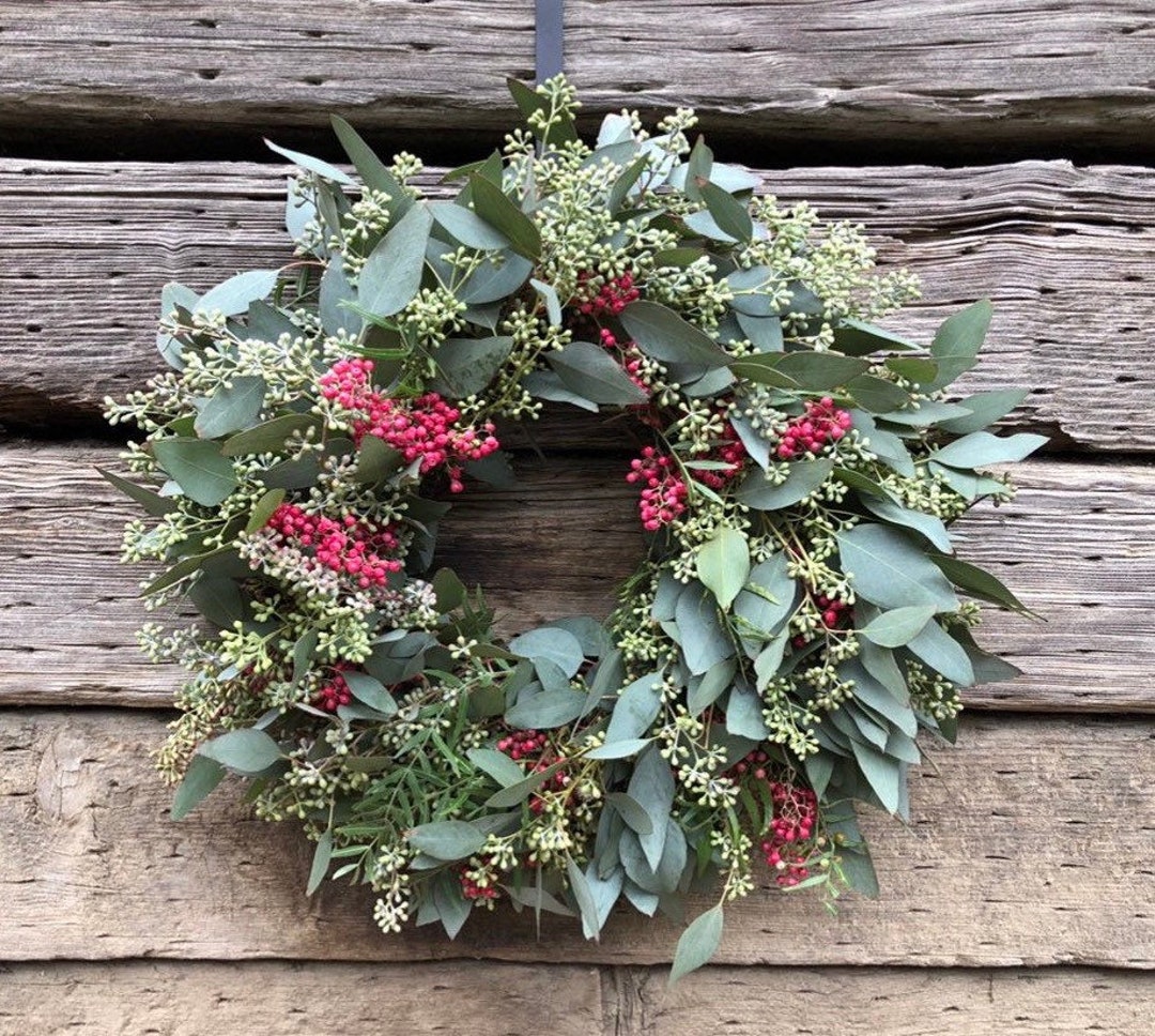 Fresh Real Wreath Eucalyptus Seeded and Pepperberry, Wreath for Front