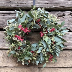 Fresh Real Wreath Eucalyptus Seeded and Pepperberry, Wreath for Front Door, Decor Home Decor Housewarming  Spring, Birthday gift Mothers Day