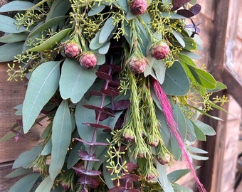 FRESH Garland, Eucalyptus, Red Eucalyptus Pampas Wedding Decor — Fall | Table centerpiece | Mantel runner | Birthday gift | kitchen Decor |