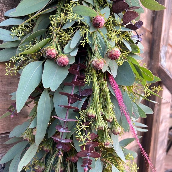 Fresh Garland, Eucalyptus, Red Eucalyptus Pampas Wedding  Decor. Spring, Wall Table Decor  runner Mantel centerpiece Birthday gift.