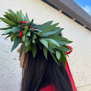 REAL Fresh Laurel Bayleaf Crown Greek Foliage Graduation red ribbon headpiece Italian Corona di Alloro College University Gift, Graduation. image 5