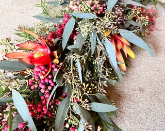 Fresh Real Seeded Eucalyptus, Pepperberry and Safari Garland, Table Runner Party, Gift, Dinner Decor Mantel indoor outdoor Spring Summer