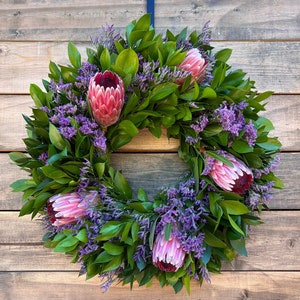 Real Fresh Long Lasting Wreath for Home Decorations, Porch Pink Ice Protea Spring, Summer Front Door porch decor Easter, Mother’s Day