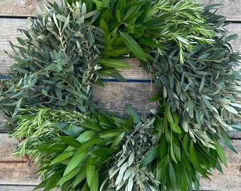 Real Fresh Eucalyptus, Rosemary, Bayleaf, Olive Wreath in Sections —  Birthday | Kitchen | Centerpiece | Home Decor | Summer | Aromatic