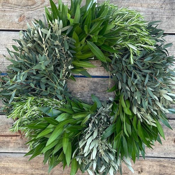 Real Fresh Eucalyptus, Rosemary, Bayleaf, Olive Wreath in Sections —  Birthday | Kitchen | Centerpiece | Home Decor | Summer | Mother's Day