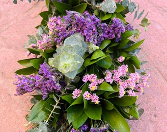 FRESH Ruscus Eucalyptus, Pink and Purple Misty Garland-Wedding | Table Runner |Birthday | Aromatic | Housewarming | Summer