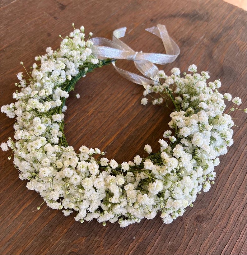 REAL Fresh Babys Breath Gypsophila Hair Crown, Flower Girl, Bride, Bridesmaids, Wedding Tiara, Graduation Cap, Photoshoot, Summer, Spring image 2