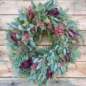FRESH Wreath Eucalyptus Seeded, Safari and Pepperberry for Front Door, Decor Wedding Home Spring, Summer, Mothers day, Birthday, Graduation.