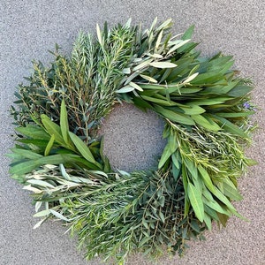 Real Fresh Eucalyptus, Rosemary, Bayleaf, Olive Wreath in Sections —  Fall | Birthday Gift | Kitchen | Wedding Centerpiece | Home Decor