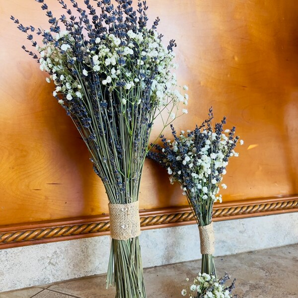 Fresh Gypsophilia Baby’s Breath and Dried Lavender Set DIY Wedding Bride Bouquet, Bridesmaids Bouquets, Boutonnière, Mothers day, Home Decor