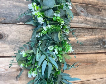 Green Faux Garland Runner Eucalyptus Bayleaf Laurel and  Wedding  Table Decor, Mantel Housewarming, Gift, Spring, Mothers Day, Summer.