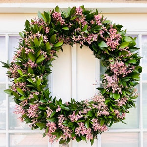 FRESH Ruscus, Pink Misty Wreath — Front Door | Colorful | Birthday Gift | Wedding | Home Decor | Fall | Autumn | Housewarming