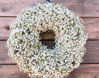 FRESH Real Baby’s Breath Wreath —  Housewarming Gift | Wedding and Events | Front Door Decor | Front Porch | Fall | Birthday Gift | Kitchen