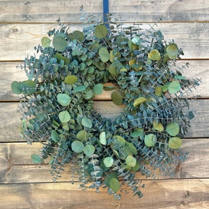 Wreath for Front Door Decor, Preserved, Baby Blue, and Silver Dollar Eucalyptus, Spring , Wedding, Party, Kitchen, Long Lasting, Aromatic