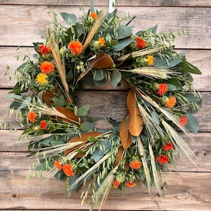 FRESH Real Fall Wreath Seeded Eucalyptus, Oats, Magnolia, Safflower, Wheat — Front Door Decor | Home | Kitchen Decor | Housewarming | Fall
