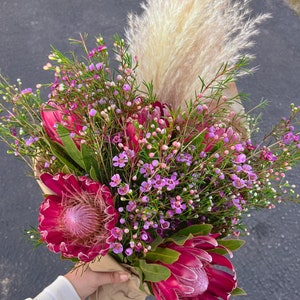 Fresh Real Flower Bouquet birthday gift fresh protea flower preserved pampa home decor, summer pink long lasting, Mothers day, Graduation.