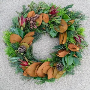 Fresh Mixed Pines Magnolia Leaf Safari Pine Cones Wreath for Front Door Decor, Decorations advent Hanukkah advent, Mothers day, Grduation.