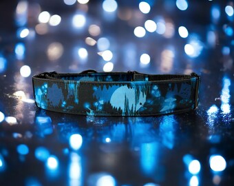 BIOLUMINESCENCE, mushroom dog collar, glowing fungus, blue dog collar