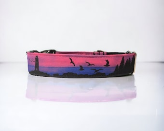 Coastal Sunrise Lighthouse Dog Collar