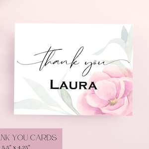 Carte de remerciement personnalisée, carte de remerciement personnalisée, carte de remerciement des invités de mariage, carte de remerciement de demoiselle d’honneur, carte de remerciement florale avec nom