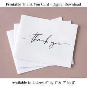 Classic Thank You Card, Minimal Thank You Card, Thank You Card for Wedding, Blank Thank You Card, Thank You Card - Print It Yourself