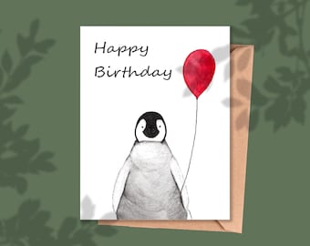 Verjaardagskaart pinguïn, aquarel kunstafdruk