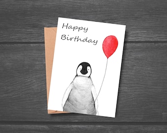 Penguin Birthday Card, Penguin Card, Card for Penguin Lovers, Card with envelope