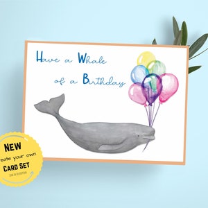 Carte d'anniversaire béluga, carte d'anniversaire baleine, carte d'anniversaire baleine, carte avec enveloppe