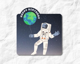 Colorful Astronaut Birthday Card, Space Theme Card, Fun Outer Space Theme Card, Envelope Included