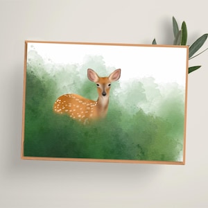 Carte d'art de cerf de bébé, carte de voeux de cerf, impression d'animal de forêt, carte de voeux de faune avec l'enveloppe
