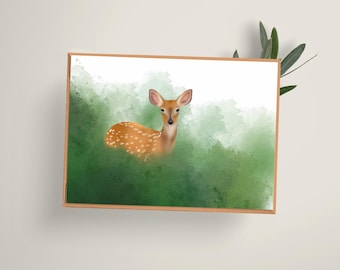 Baby Deer Art Card, Deer Greeting Card, Woodland Animal Print, Wildlife Greeting Card with Envelope