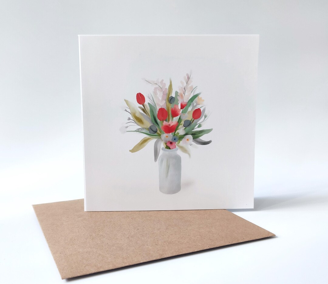 Watercolor Flower Bouquet Card, Handmade Floral Thank You - Etsy