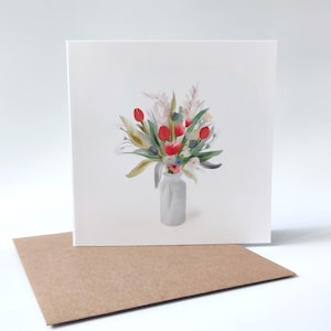 Bouquet de fleurs aquarelle, carte de remerciement florale, carte d'anniversaire, carte aquarelle simple, carte pour elle