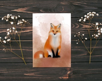 Watercolor Fox Card, Fox Greeting Card, Woodland Animal Print, Wildlife Greeting Card, Forest Animal