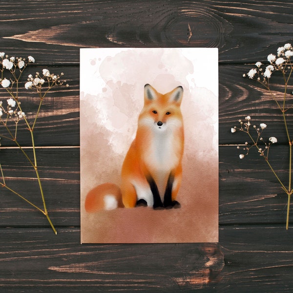 Watercolor Fox Card, Fox Greeting Card, Woodland Animal Print, Wildlife Greeting Card, Forest Animal