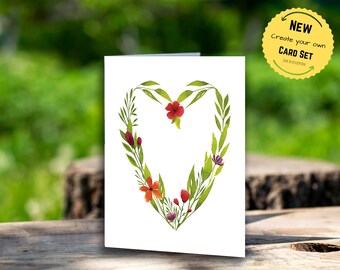 Floral Heart Card, Love Greeting Card, Heart Wreath Card, I Love You Card