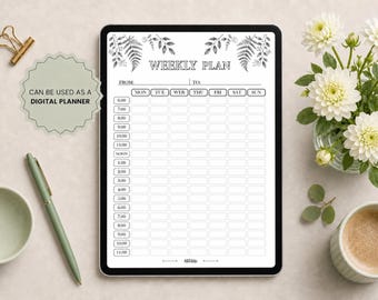 Minimalist Weekly Planner Printable | Botanical Weekly Schedule | A4 , A5 PDF + JPG | Black White & Sage Green Planner | Digital Download