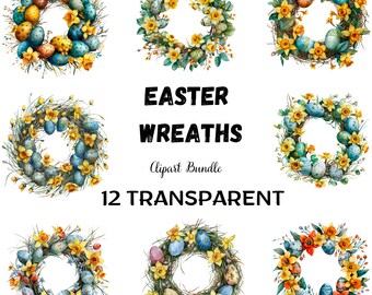 Watercolor Easter wreath clipart PNG, Digital graphics - wreath graphics, light pastel clipart, Easter wreath PNG, watercolor eggs PNG