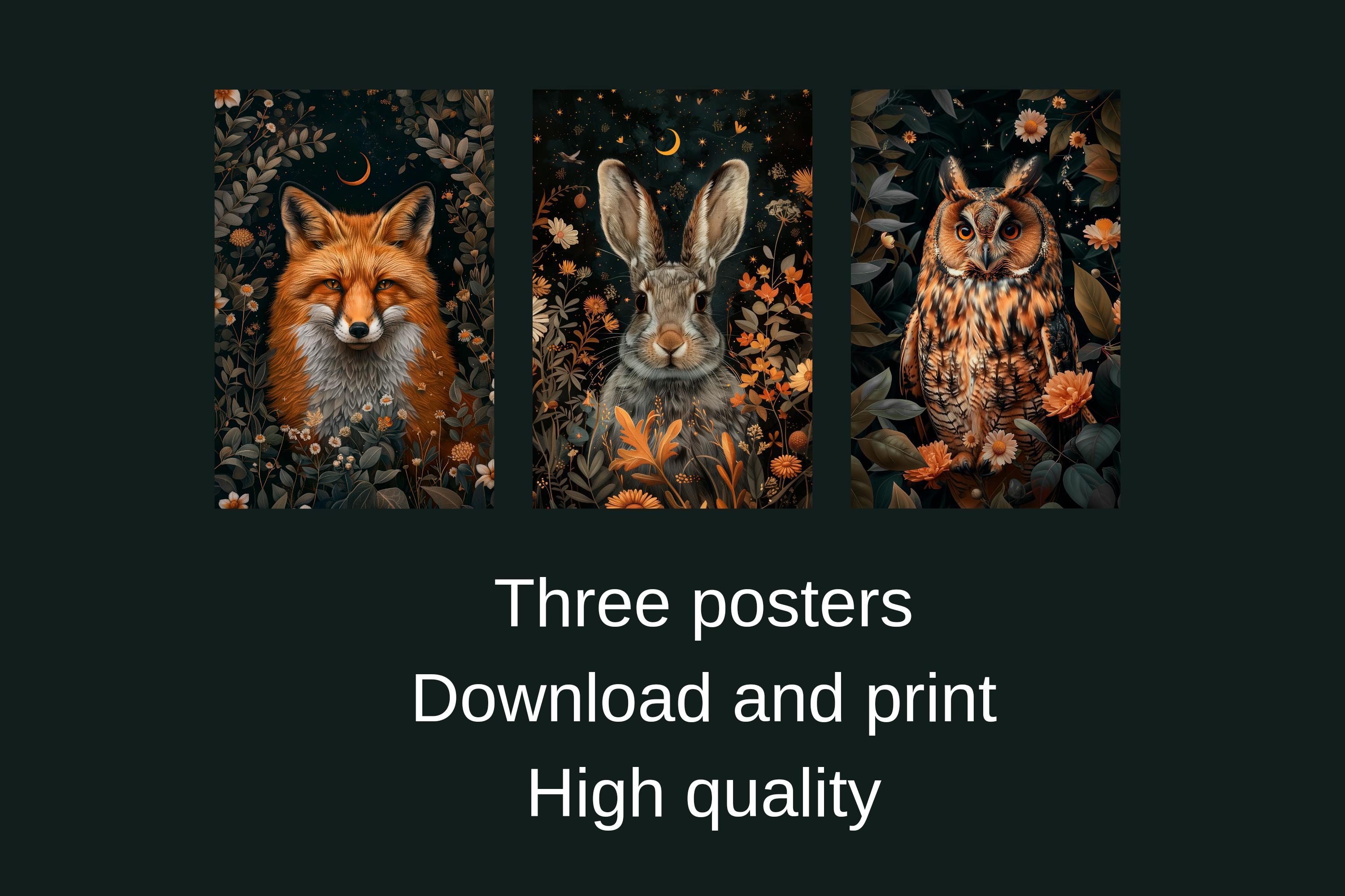 Forest Animal Posters, Fox, Hare, Owl Prints (Digital Download) New posters