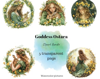 Goddess Ostara.  PNGS Pictures with a transparent background. Watercolor drawings. Ostara.