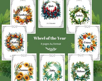 Wiccan Sabbat Posters – Printable Wheel of the Year Set – A4 Altar Art