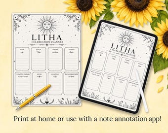 Litha Planner Printable PDF, Summer Solstice Planner, Pagan Sabbat Journal, Witchy Planner Pages