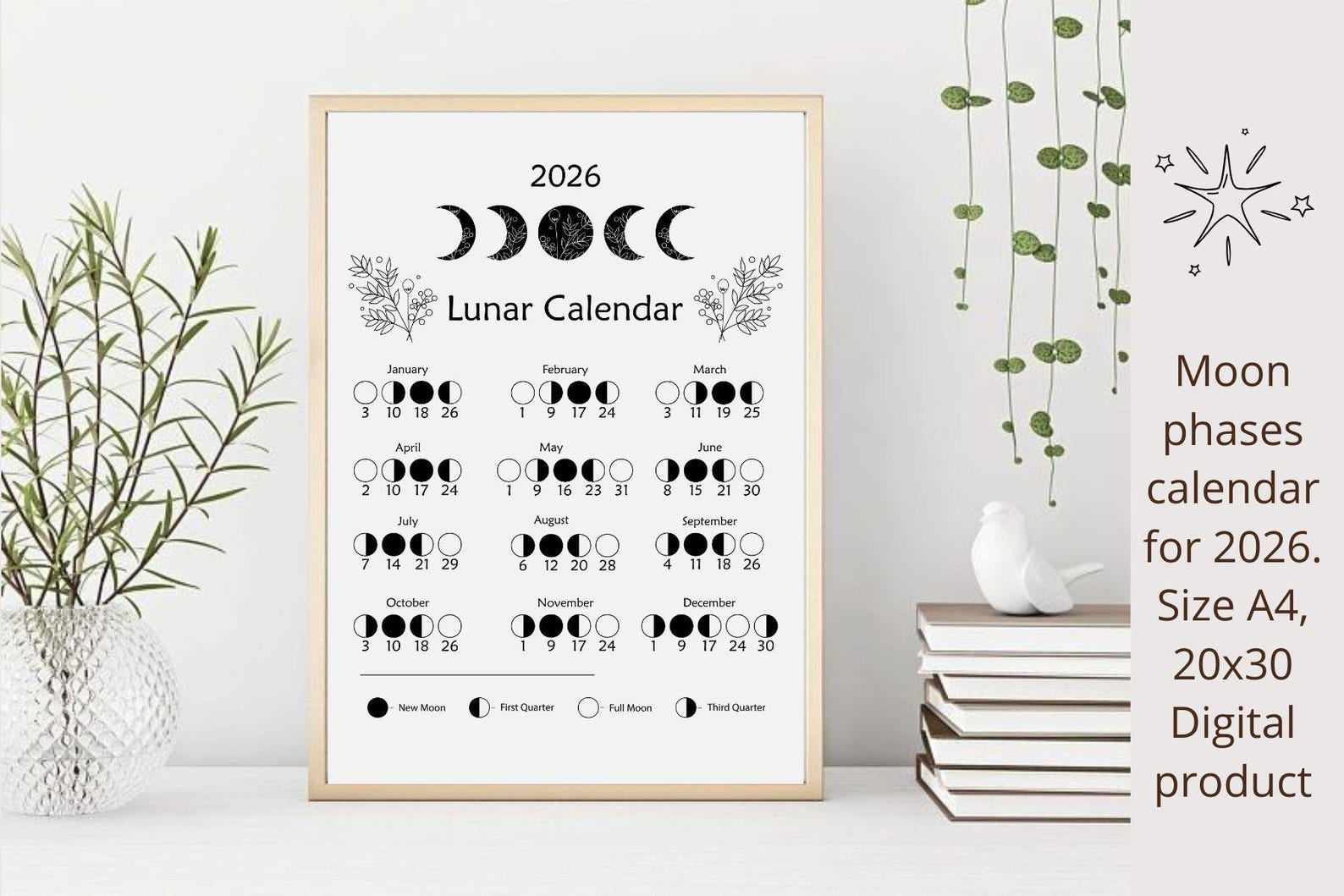 2026 Lunar Calendar Phases — Minimalist Moon Cycle Poster - Etsy