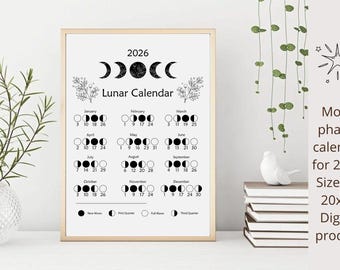 2026 Lunar Calendar Phases — Minimalist Moon Cycle Poster