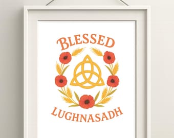 Blessed Lughnasadh Printable | Celtic Harvest Wall Art | Pagan Wheel of the Year Decor