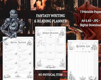 Fantasy Writing Planner Bundle, Worldbuilding, Character, Magic, Creature & Reading Trackers, A4 A5 Digital Download