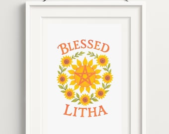 Poster. "Blessed Litha" Poster | Digital JPG File A4 | Pagan Summer Solstice Celebration